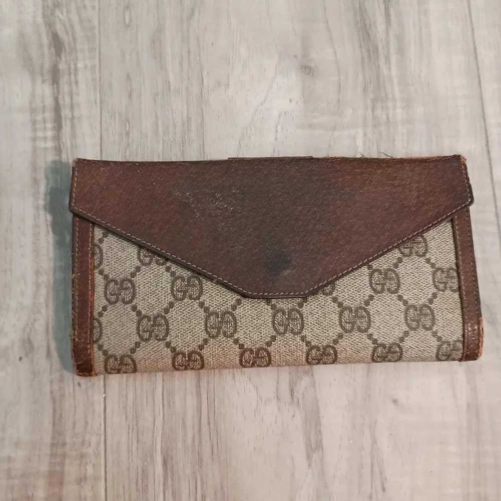 Authentic GUCCI GG Supreme Leather Bi-fold Long Wallet Vintage Brown - Picture 4 of 14